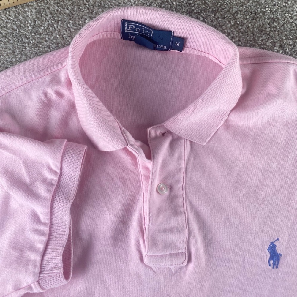 Polo Ralph Lauren Mens M Solid Pink Short Sleeve Soft Cotton Polo Blue Pony